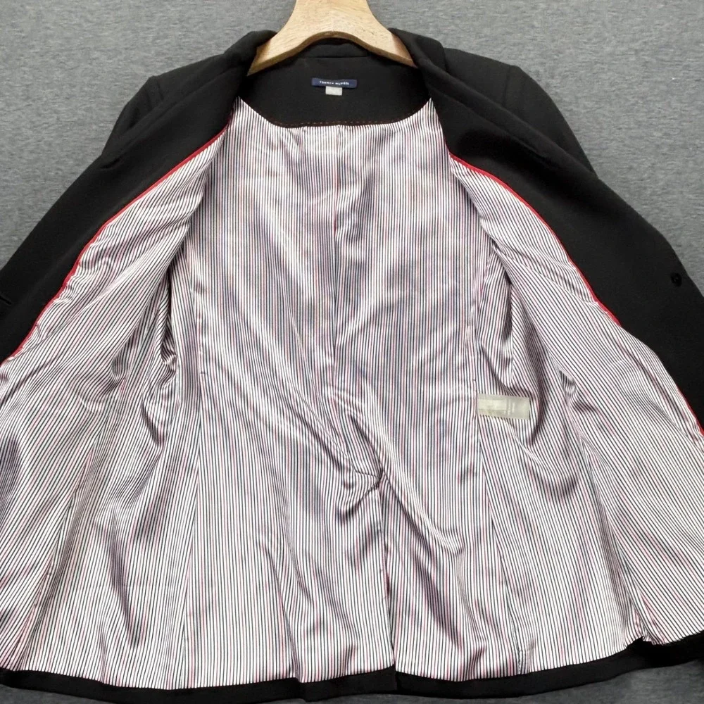 Tommy Hilfiger Blazer Womens 10 Black Single Button Gold Crest Buttons Tailored - Picture 13 of 16